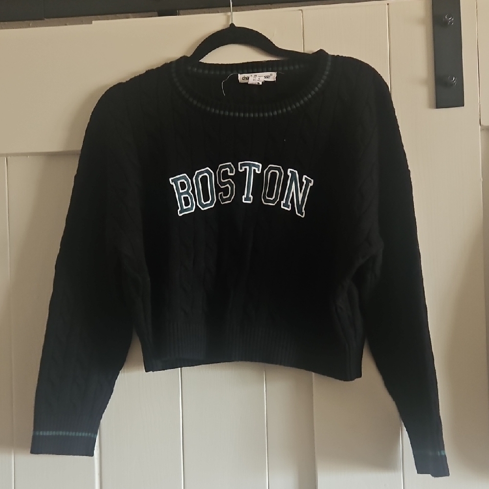 Charlotte Russe Black "Boston" Cable Knit Crewneck Sweater